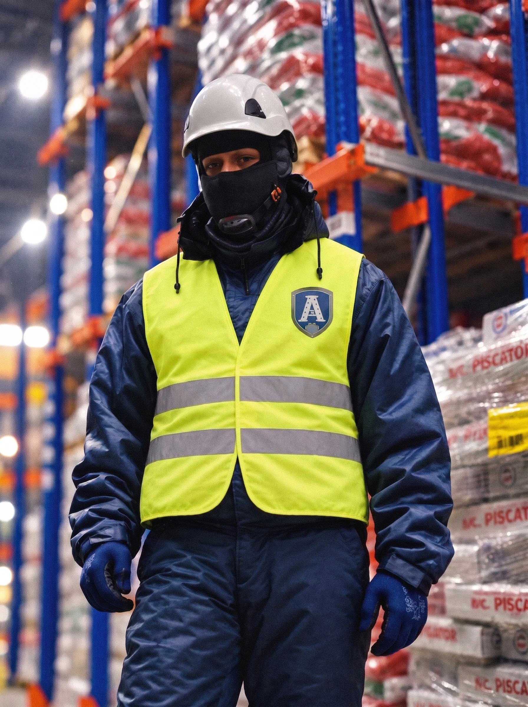 Técnico inspeccionando estanterías en una cámara de frío